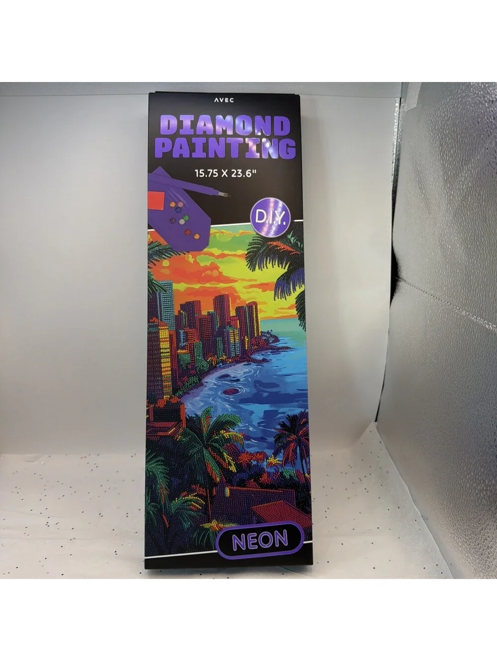 AVEC DIY Diamond Art Painting Kit Purple Neon Design, 15.75 x 23.6 Crystal Art